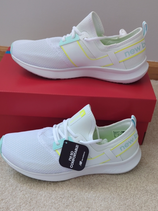 New Balance Shoes - New Balance Women's White Athletic Sneakers with Blue & Yellow